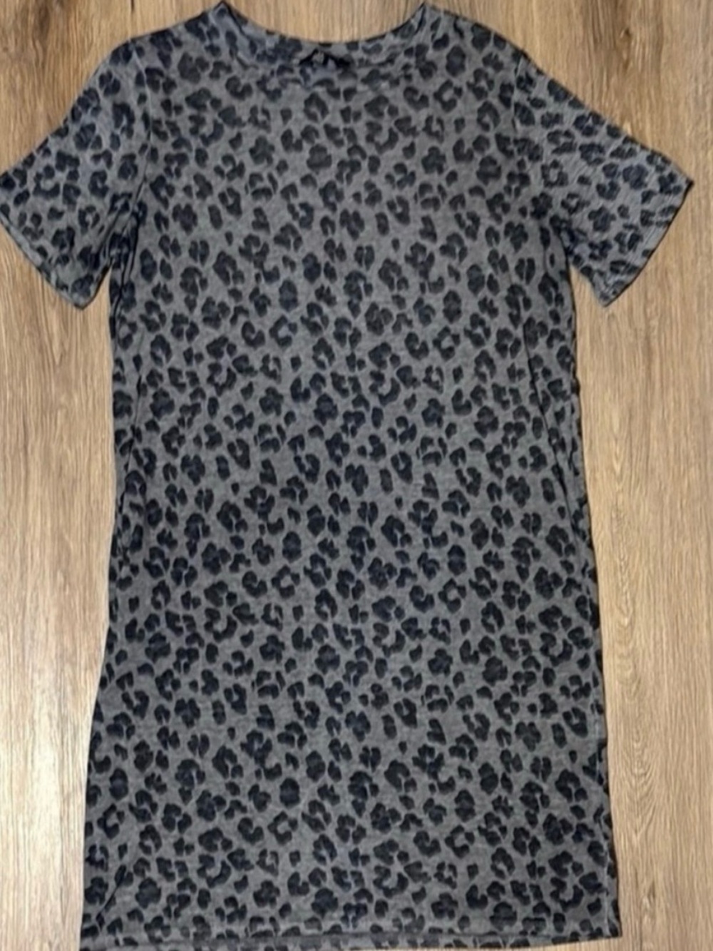 Lucky Brand Gray Leopard Print T-Shirt Dress S/P Soft Casual Mini Shift Dress